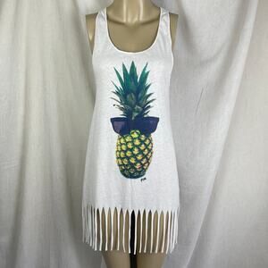 Victoria’s Secret PINK White Fringe Tank Dress Pineapple Sunglasses NWT Size XS